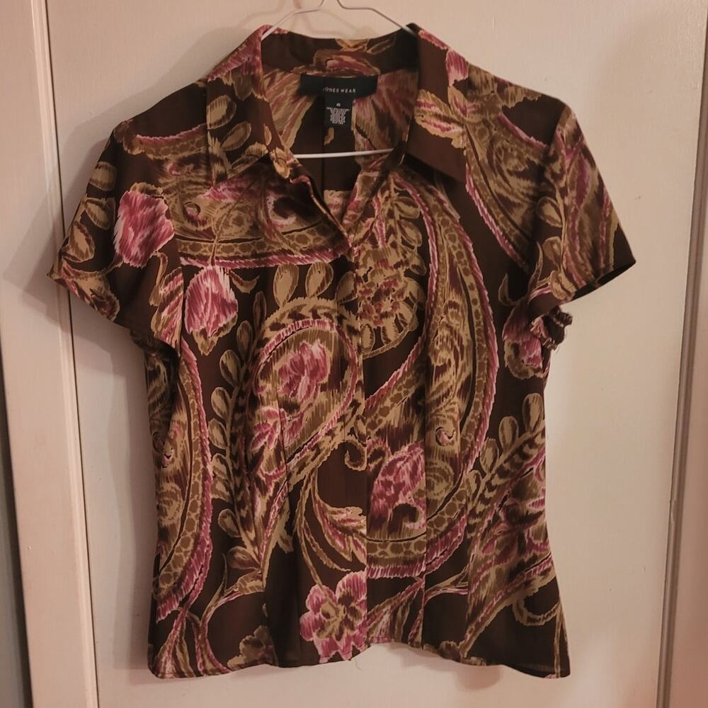 Brown Pink Paisley Semi Sheer Blouse 6 Romantic Boho Coastal Grandma Artsy Top